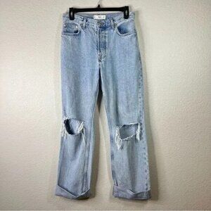 MNG Mango Womens‎ Distressed Jeans Straight Light Wash Cuffed Straight Denim 2